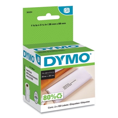 White 130 Labels/Roll 2 Rolls/Pack 1 1/8 x 3 1/2 DYMO 30251 LabelWriter Address Labels White 130 Labels/Roll 2 Rolls/Pack 1 1/8 x 3 1/2 DYMO 30251 LabelWriter Address Labels